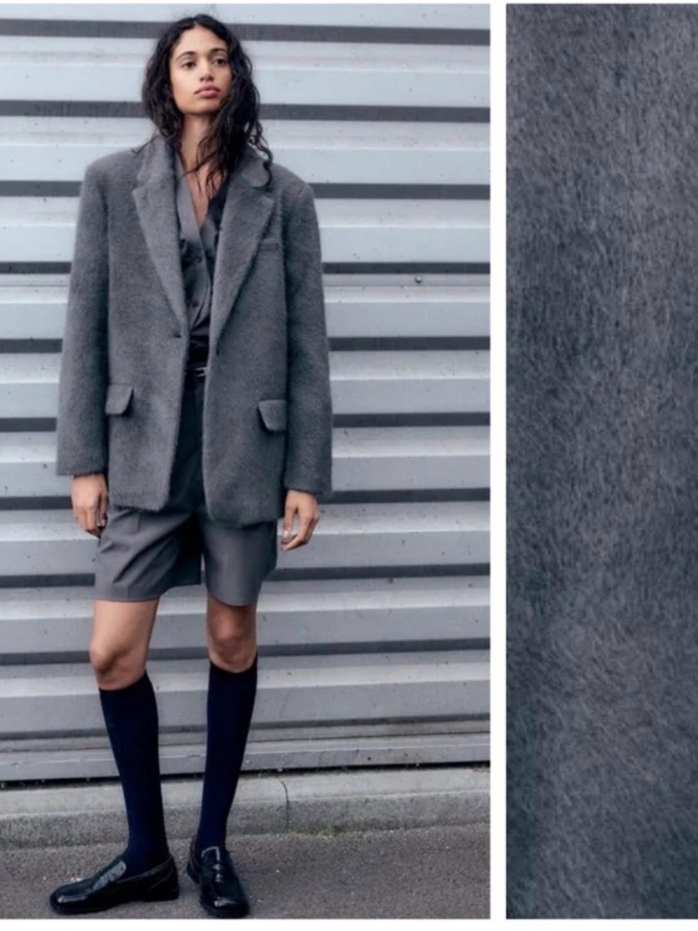 Zara NWOT Faux Fur Oversized Blazer in Grey Wool-Blend- so soft, so warm